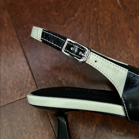 Fabulous Black and Ivory Leather Slingback Heels with Square Toes, Size 6.5 - Picture 10 of 16